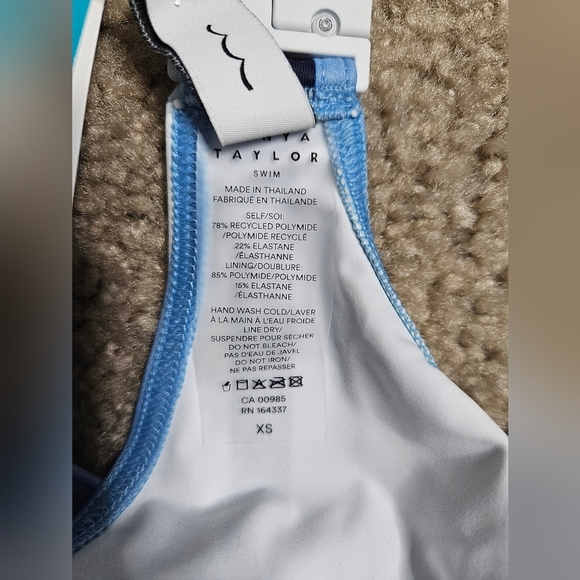 💚HP💚NWT Tanya Taylor Coraline Stripe Cutout One Piece Swimsuit Blue and White - Picture 8 of 16